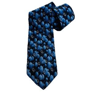 Vintage GUGGENHEIM Museum Blue Circles Geometric Print Silk Necktie Made Korea